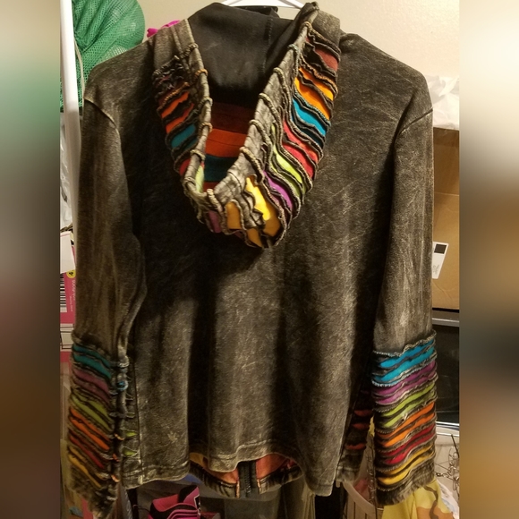 ⚠️DONATING 11/24⚠️Boho Nepalese Handmade Ripped Dyed Hooded Sweatshirt - Picture 5 of 10